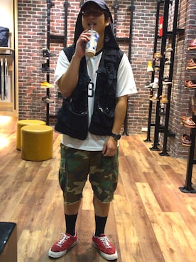 「アイテム（サンバイザー）」を使った、Easonさん（メンズ・175cm）の夏コーディネート