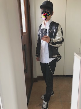 「アイテム（ウォレットチェーン、ホワイト系）」を使った、おやびんさん（メンズ・170cm）の春コーディネート