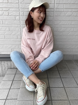 「H&M（エイチ・アンド・エム）のアイテム（パーカー）」を使った、まゆぴぴさん（レディース・158cm）の春コーディネート