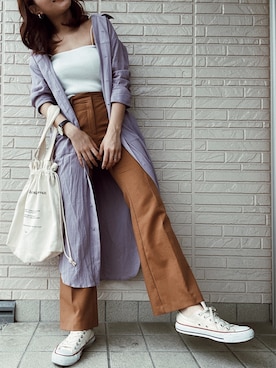 「SENSE OF PLACE by URBAN RESEARCH（センスオブプレイスバイアーバンリサーチ）のアイテム（シャツ/ブラウス、パープル系）」を使った、まゆぴぴさん（レディース・158cm）の春コーディネート