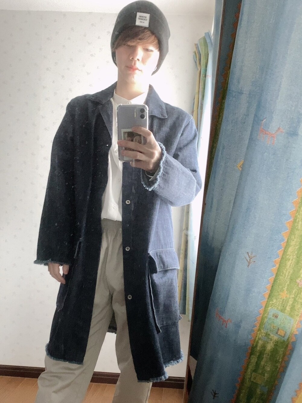 「秋服、カジュアル、休日スタイル、低身長、シェフパンツ、デニム、GU、WEGO、相互フォロー、韓国ファッション」｜「OPENING CEREMONYのアイテム（ニットキャップ/ビーニー、ブラック系）」を使った、nissyさん（メンズ・167cm）の秋コーディネートの1枚目の写真