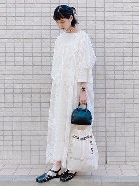 ぼくいずみ使用「mame（Mame Kurogouchi（マメ クロゴウチ）  チューリップモチーフジャガードドレス（ホワイト/サイズ2））」的時尚穿搭