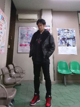 「MONKEY TIME（モンキータイム）のアイテム（ライダースジャケット）」を使った、yamatoさん（メンズ・183cm）の冬コーディネート