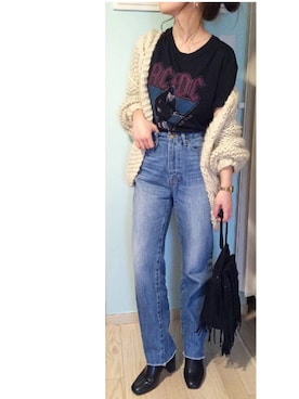 「AZUL by moussy（アズールバイマウジー）のｶｯﾄｵﾌﾎﾞｰｲﾌｨｯﾄﾃﾞﾆﾑﾊﾟﾝﾂ（デニムパンツ）」を使った、chieさん（レディース・150cm）の春コーディネート