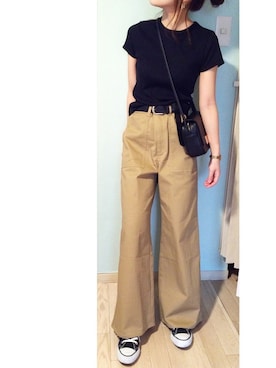 「リブクルーネックt」｜chieさん（レディース・150cm）の春コーディネート