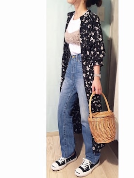 「AZUL by moussy（アズールバイマウジー）のｶｯﾄｵﾌﾎﾞｰｲﾌｨｯﾄﾃﾞﾆﾑﾊﾟﾝﾂ（デニムパンツ）」を使った、chieさん（レディース・150cm）の秋コーディネート