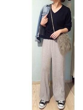 「リブニットパンツ」｜chieさん（レディース・150cm）の秋コーディネート