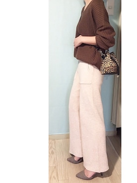 「リブニットパンツ」｜chieさん（レディース・150cm）の冬コーディネート