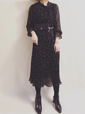 「ドットワンピ」｜「アイテム（アナログ腕時計）」を使った、chieさん（レディース・150cm）の冬コーディネート