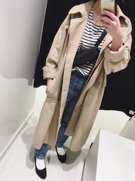 「ボーダーTシャツ」｜「アイテム（トレンチコート）」を使った、chieさん（レディース・150cm）の冬コーディネート