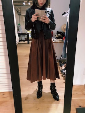 「SPIRALGIRL（スパイラルガール）のアイテム（ライダースジャケット）」を使った、愛シーさん（レディース・157cm）の春コーディネート