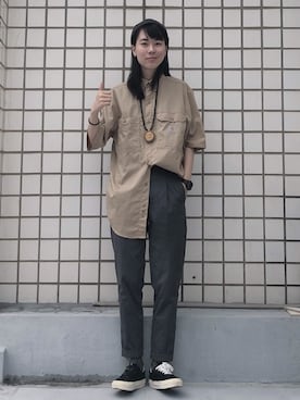 「plain-me（プレインミー）のアイテム（パンツ）」を使った、hs1n さん（レディース・165cm）の夏コーディネート