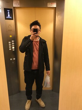 「VANQUISH（ヴァンキッシュ）のアイテム（ピーコート）」を使った、モウイーヨさん（メンズ・175cm）の冬コーディネート