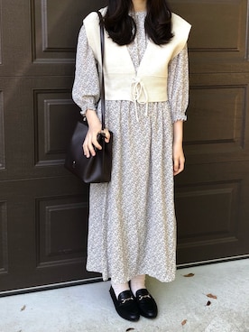 「ベスト×ワンピース」｜「アイテム（ソックス/靴下）」を使った、まめさん（レディース・158cm）の春コーディネート