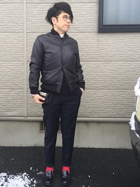 「N.HOOLYWOOD（N.ハリウッド）のアイテム（スタジャン）」を使った、pinoken さん（メンズ・173cm）の冬コーディネート