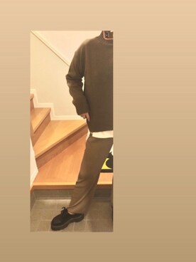 「GU（ジーユー）のアイテム（ニット/セーター、ブラウン系）」を使った、seさん（レディース・166cm）の冬コーディネート