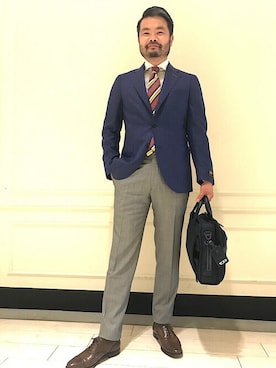 「アイテム（ビジネスバッグ、ブルー系）」を使った、水原さん（メンズ・177cm）の夏コーディネート
