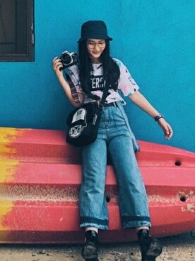 「OUTER SPACE（アウタースペース）のアイテム」を使った、大蕾さん（レディース・163cm）の秋コーディネート