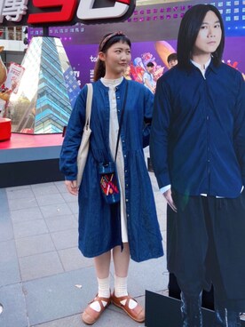 「SM2（エスエムツー）のアイテム（シャツワンピース）」を使った、大蕾さん（レディース・163cm）の冬コーディネート