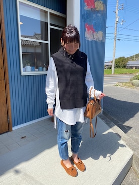 「JEANASIS（ジーナシス）のシャツテイルBIGロンT/826709（Tシャツ/カットソー）」を使った、ひまわり꒡̈⃝さん（レディース・161cm）の春コーディネート