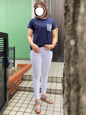 「UNIQLO（ユニクロ）のWOMEN ウルトラストレッチジーンズ（デニムパンツ）」を使った、ひまわり꒡̈⃝さん（レディース・161cm）の夏コーディネート