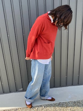 「UNIQLO（ユニクロ）のハイライズワイドストレートジーンズ（デニムパンツ）」を使った、ひまわり꒡̈⃝さん（レディース・161cm）の冬コーディネート