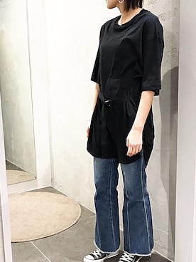 「ATON（エイトン）のアイテム（Tシャツ/カットソー）」を使った、mnmさん（レディース・157cm）の春コーディネート