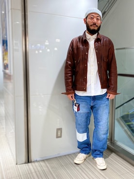「TYPE BLUE（タイプブルー）のアイテム（パンツ）」を使った、Yoshi Yamaさん（メンズ・174cm）の冬コーディネート