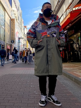 「AVIREX（アヴィレックス）のアイテム（モッズコート）」を使った、Yoshi Yamaさん（メンズ・174cm）の秋コーディネート