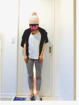 「タータンチェック」｜「アイテム（ニットキャップ/ビーニー）」を使った、mavaさん（レディース・155cm）の春コーディネート