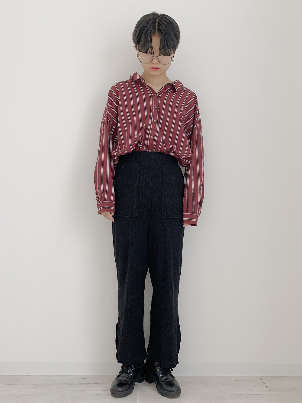 「summer、ショートヘア、ショート女子、GLOBAL WORK、GU、dholic、韓国ファッション、韓国好きな人と繋がりたい」｜「GUのアイテム（パンツ、ブラック系）」を使った、ぽんさん（レディース・155cm）の夏コーディネートの1枚目の写真