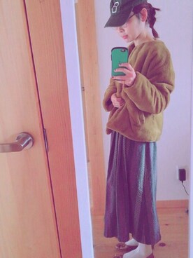 「白タイツ」｜「アイテム（ムートンコート）」を使った、HARUさん（レディース・157cm）の冬コーディネート