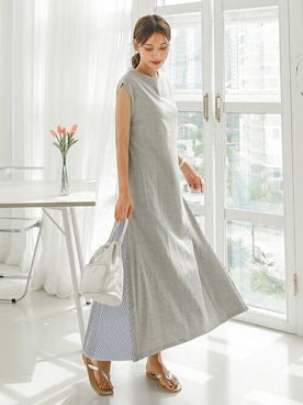 「アイテム（ドレス、グレー系）」を使った、EVERY NANAさん（レディース・164cm）の夏コーディネート