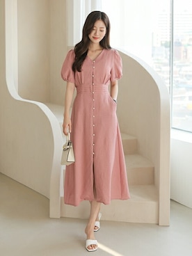 「アイテム（ドレス、ピンク系）」を使った、EVERY NANAさん（レディース・164cm）の夏コーディネート