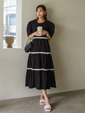 「アイテム（ドレス、ブラック系）」を使った、EVERY NANAさん（レディース・164cm）の夏コーディネート