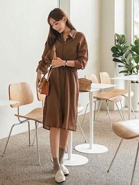 「アイテム（ドレス、ブラウン系）」を使った、EVERY NANAさん（レディース・164cm）の夏コーディネート