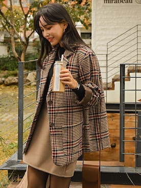 「チェック柄」｜「アイテム（その他アウター）」を使った、EVERY NANAさん（レディース・164cm）の秋コーディネート