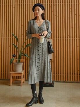 「韓国好きな人と繋がりたい」｜「アイテム（ワンピース/ドレス）」を使った、EVERY NANAさん（レディース・164cm）の秋コーディネート