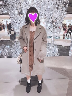 「one after another NICE CLAUP（ワンアフターアナザーナイスクラップ）のアイテム（チェスターコート）」を使った、yukinoさん（レディース・150cm）の冬コーディネート