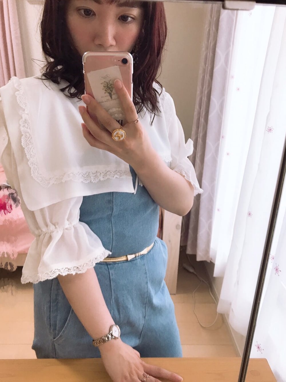 「one after another NICE CLAUPのセーラー衿ブラウス（シャツ/ブラウス、ホワイト系）」を使った、yukinoさん（レディース・150cm）の夏コーディネートの1枚目の写真