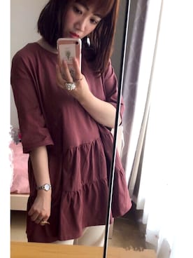 「one after another NICE CLAUP（ワンアフターアナザーナイスクラップ）のアイテム（チュニック、ブラウン系）」を使った、yukinoさん（レディース・150cm）の夏コーディネート