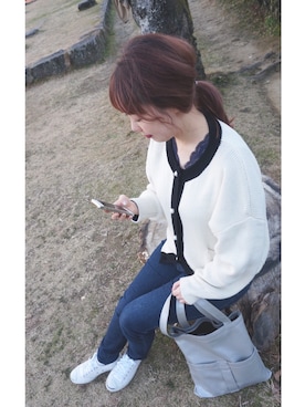 「クルーネックニット」｜kumiosadaさん（レディース・155cm）の冬コーディネート