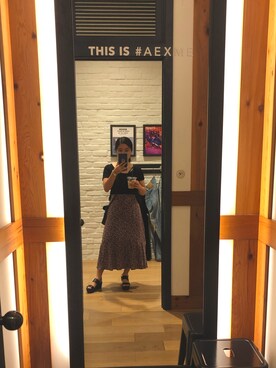 「UNIQLO（ユニクロ）のアイテム（Tシャツ/カットソー、ブラック系）」を使った、I’m miniさん（レディース・150cm）の夏コーディネート