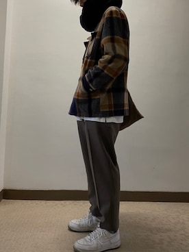 「WOOLRICH（ウールリッチ）のアイテム（ノーカラージャケット）」を使った、hirairoさん（メンズ・173cm）の冬コーディネート