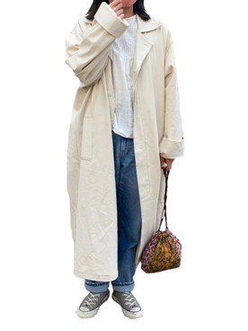「Libra Cue（リブラ キュー）のアイテム（チェスターコート）」を使った、ちぇるこさん（レディース・164cm）の春コーディネート