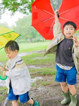 「アイテム（レインシューズ、グリーン系）」を使った、miiisaさん（レディース・154cm）の春コーディネート
