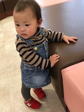 「Wrangler（ラングラー）のアイテム（サロペット/オーバーオール）」を使った、hikuhoさん（キッズ・70cm）の冬コーディネート