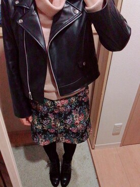 「niko and...（ニコアンド）のアイテム（ライダースジャケット）」を使った、さとうさん（レディース・161cm）の冬コーディネート