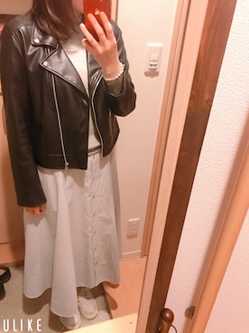 「niko and...（ニコアンド）のアイテム（ライダースジャケット）」を使った、さとうさん（レディース・161cm）の春コーディネート