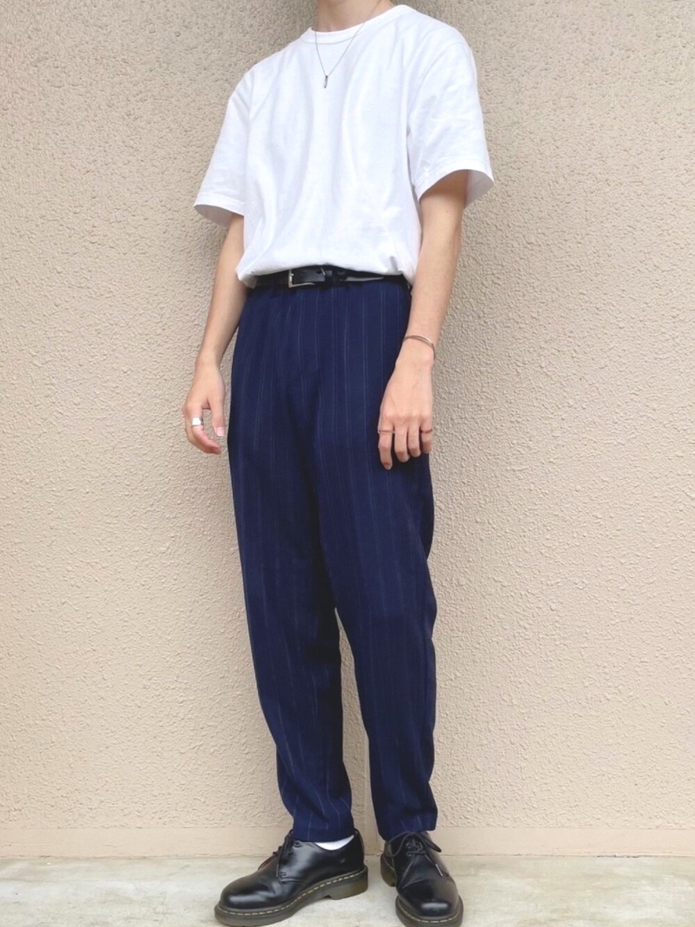 「今日のコーデ、夏コーデ、シンプル、プチプラ、おしゃれさんと繋がりたい、GU、UNIQLO U、白Tシャツ、クルーネックTシャツ、細身」｜「UNIQLOのクルーネックＴ（半袖）（Tシャツ/カットソー、ホワイト系）」を使った、oryuryusanさん（メンズ・170cm）の春コーディネートの1枚目の写真